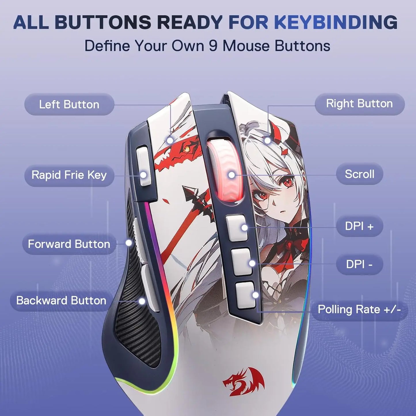 Redragon M612AK Pro RGB Gaming Mouse 8000 DPI Wired and Wireless