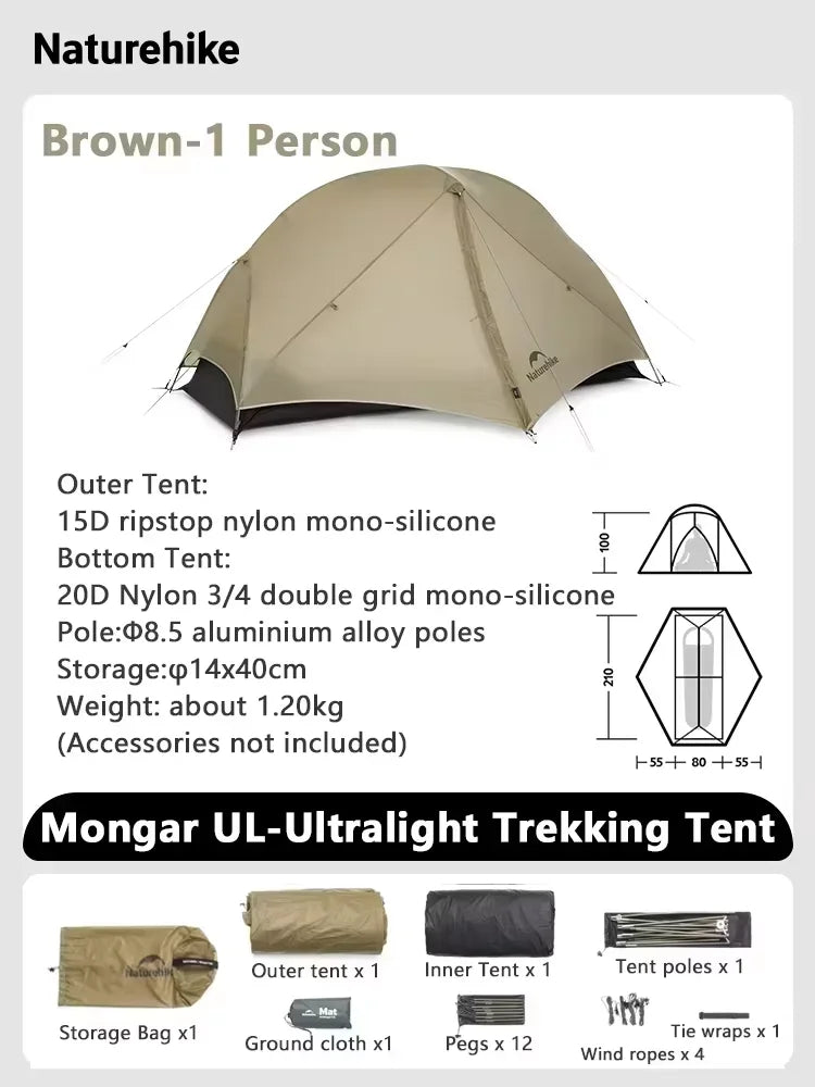 Naturehike Mongar UL Ultralight Backpacking Tent Nylon Waterproof