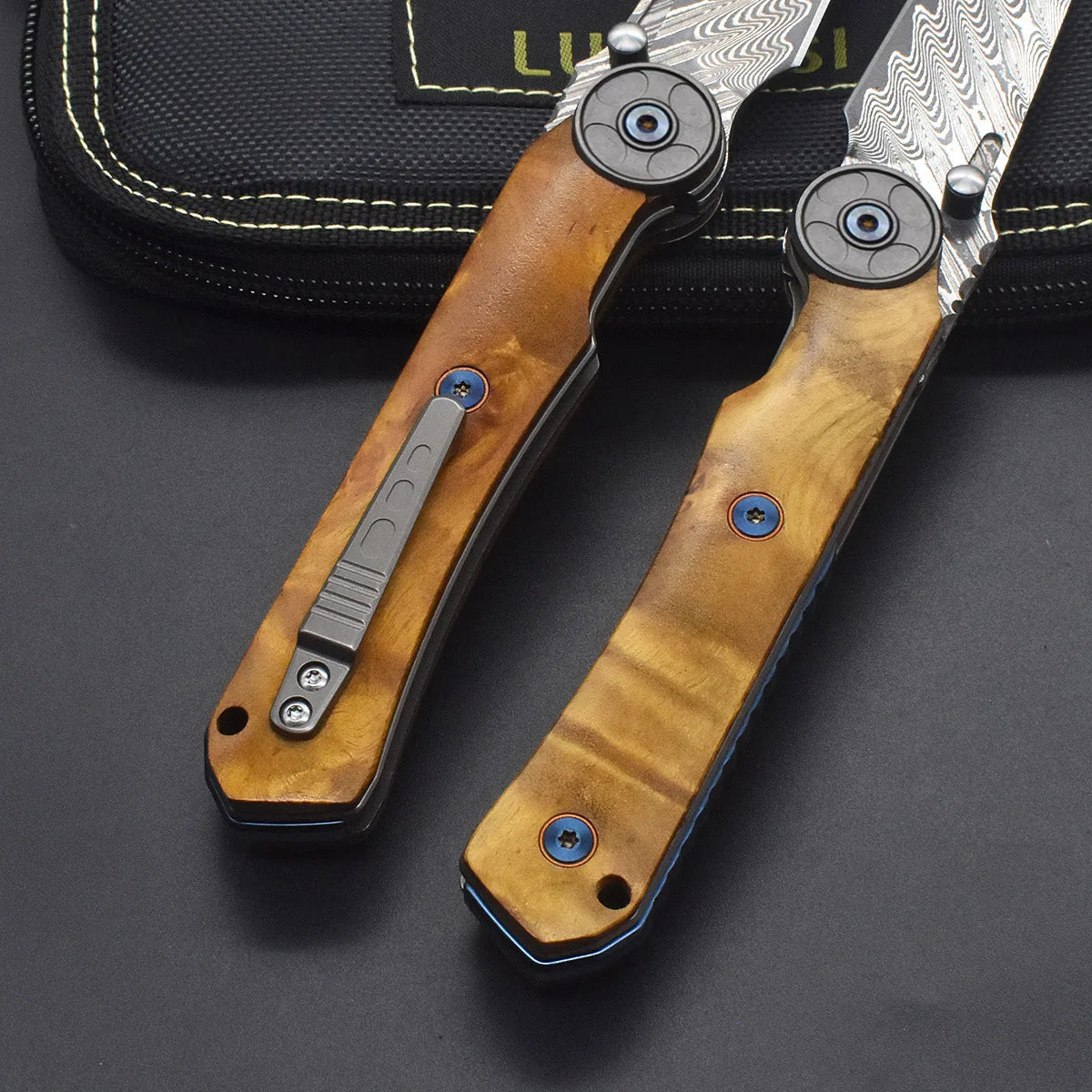 NONEDIY VG10 Damascus Folding Knife With Camphor Wood Handle