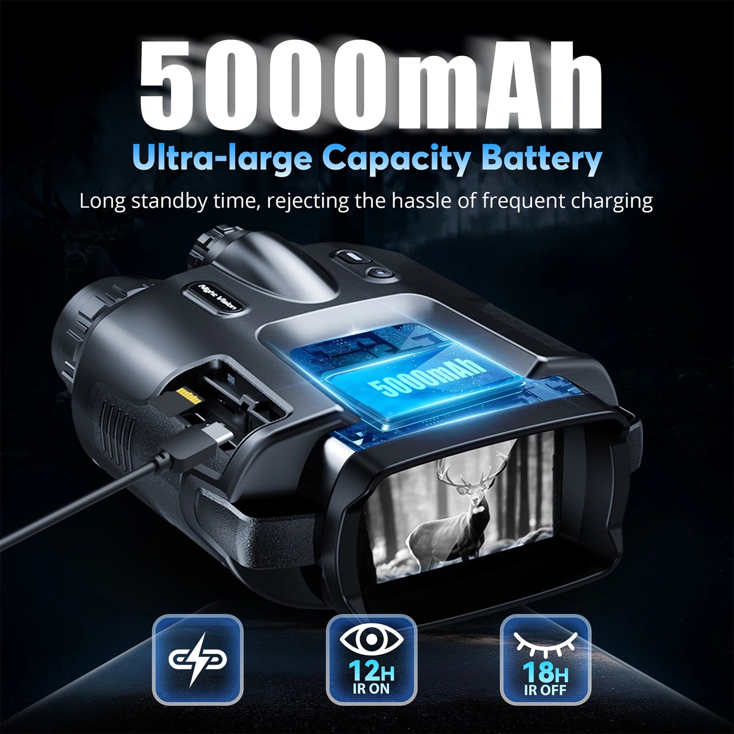 USB Rechargeable 4K Night Vision Binoculars With Infrared 8X Zoom