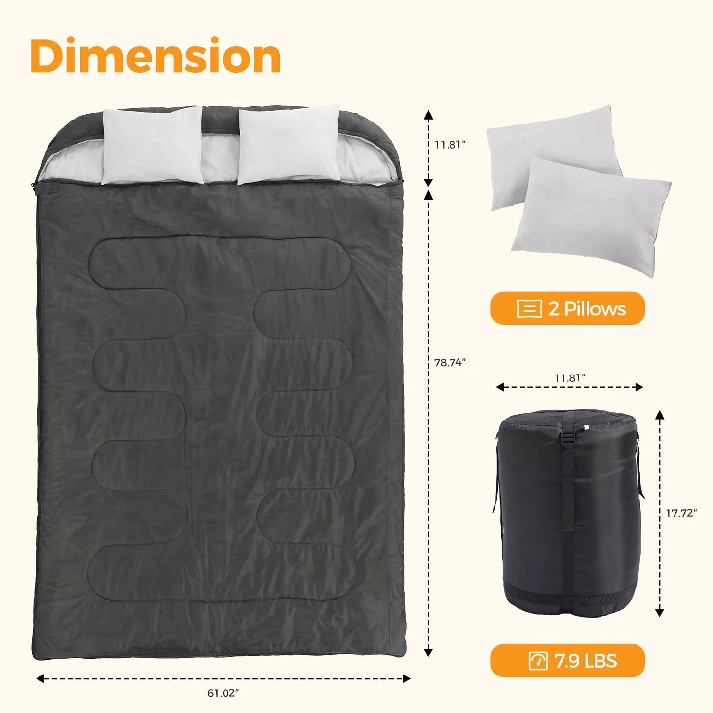 JHK Sleeping Bag For Adults Lightweight 3 Season Camping With Pillow