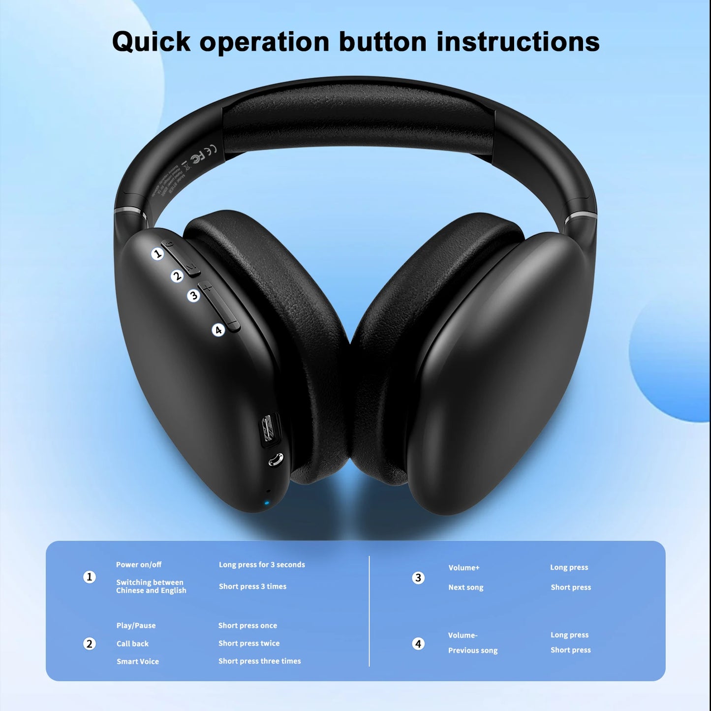 BT1638 Bluetooth 5.4 Headphones With Long Playtime