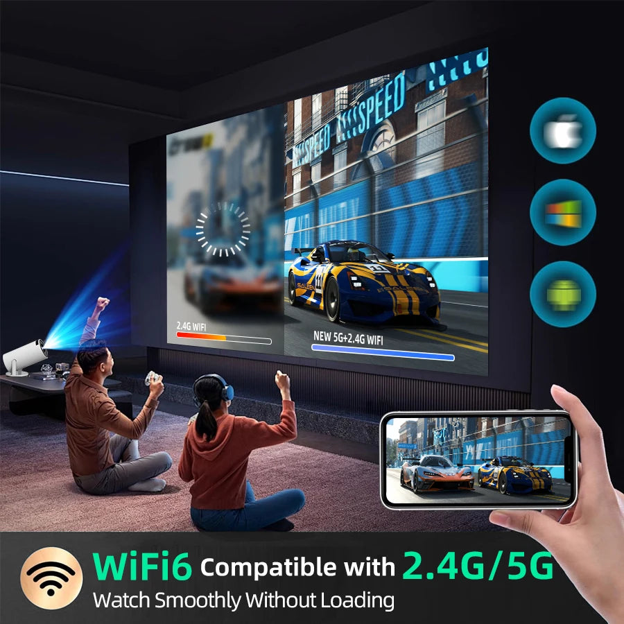 Smart HD WiFi Projector 1080P Native, 4K Android Home Theater