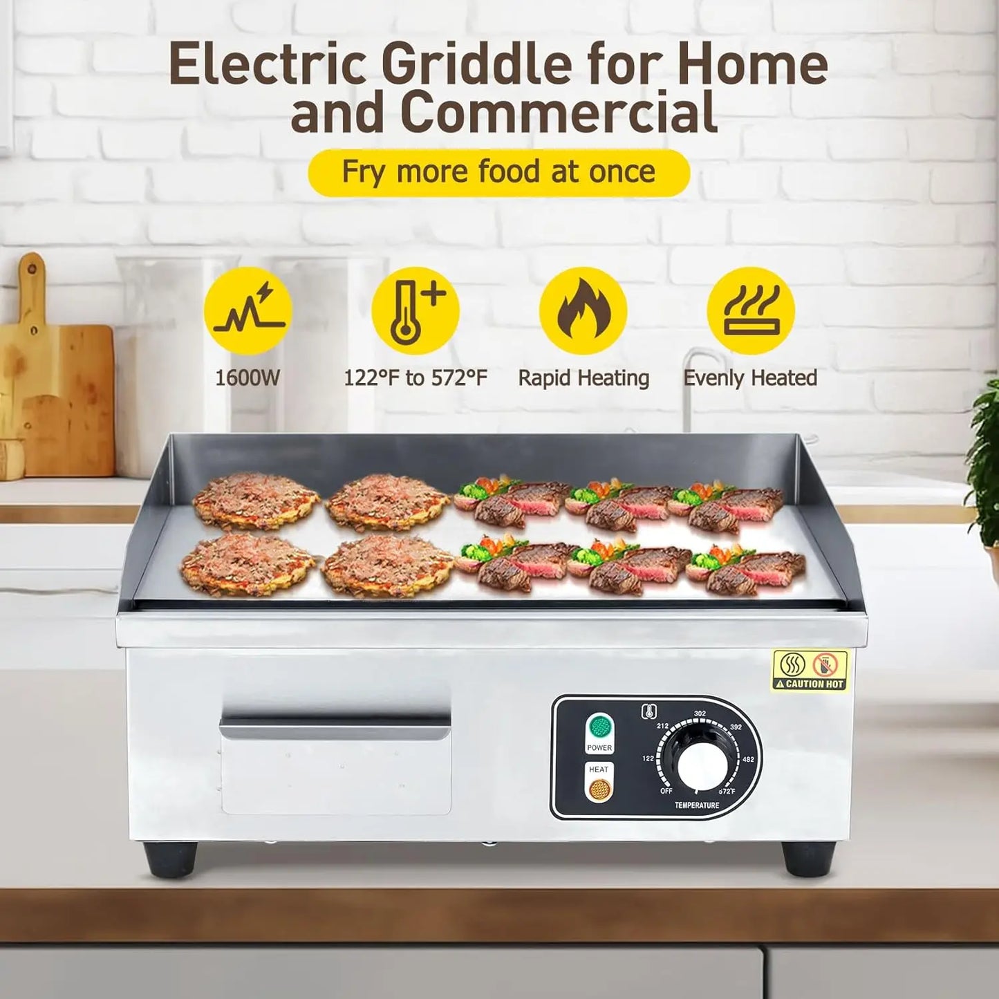HiMISS Electric Griddle for Outdoor Cooking, 3600W, Adjustable Temperature