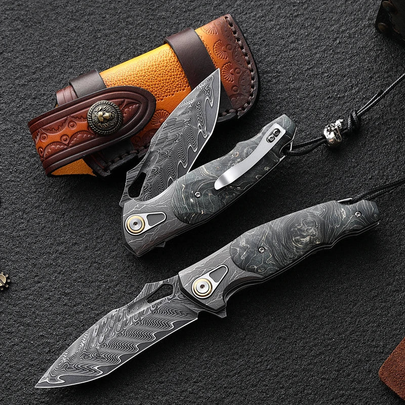 ALVELYDIY Damascus Steel Folding Knife For EDC Camping And Hunting