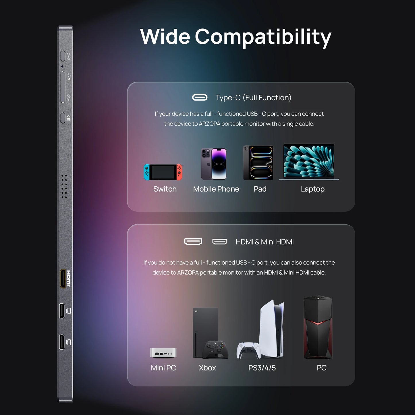 Arzopa Portable Monitor 2.5K 180Hz HDR IPS Second Screen