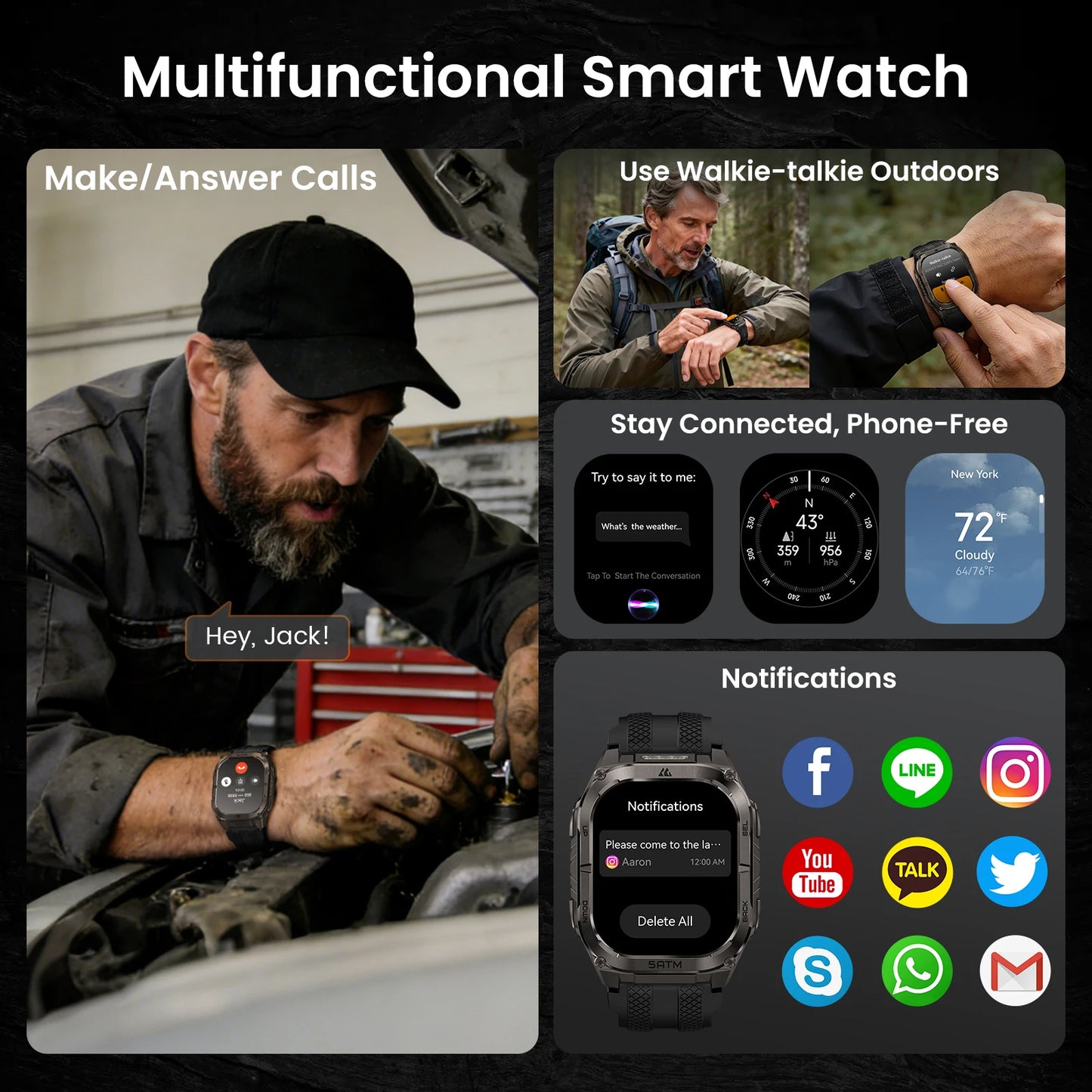 KOSPET Tank M4C Rugged Smartwatch Military GPS With Flashlight