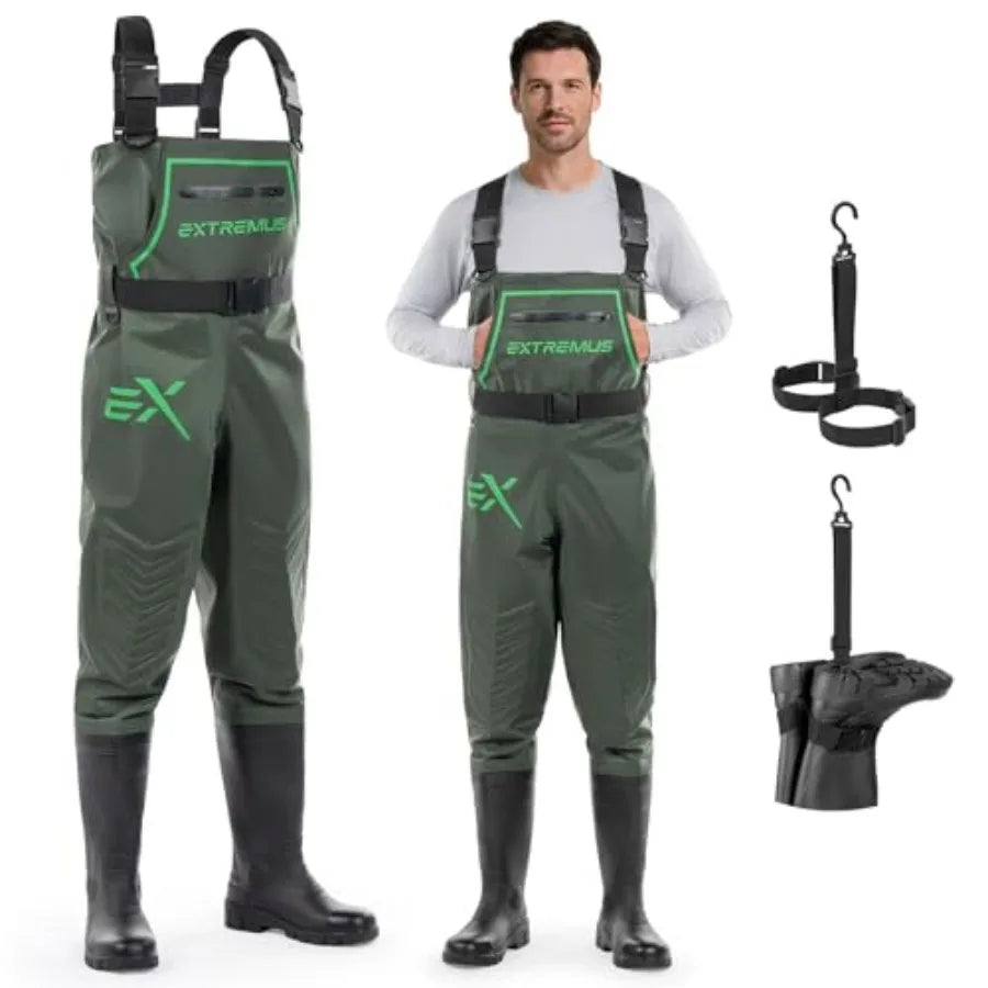 Men's PVC Chest Waders With Slip Resistant Boots For Fishing