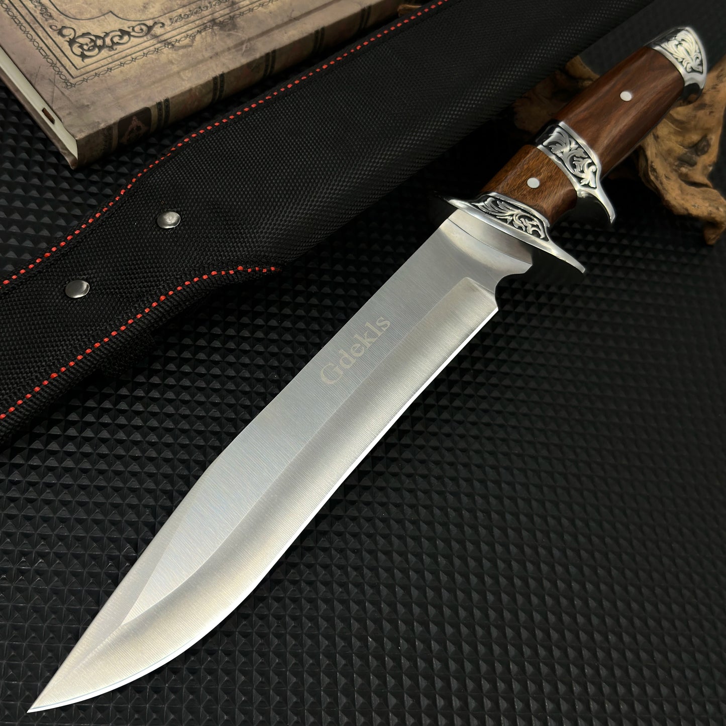 Gdekls DIY Supplies Wood Camping Knife With Stainless Steel Blade