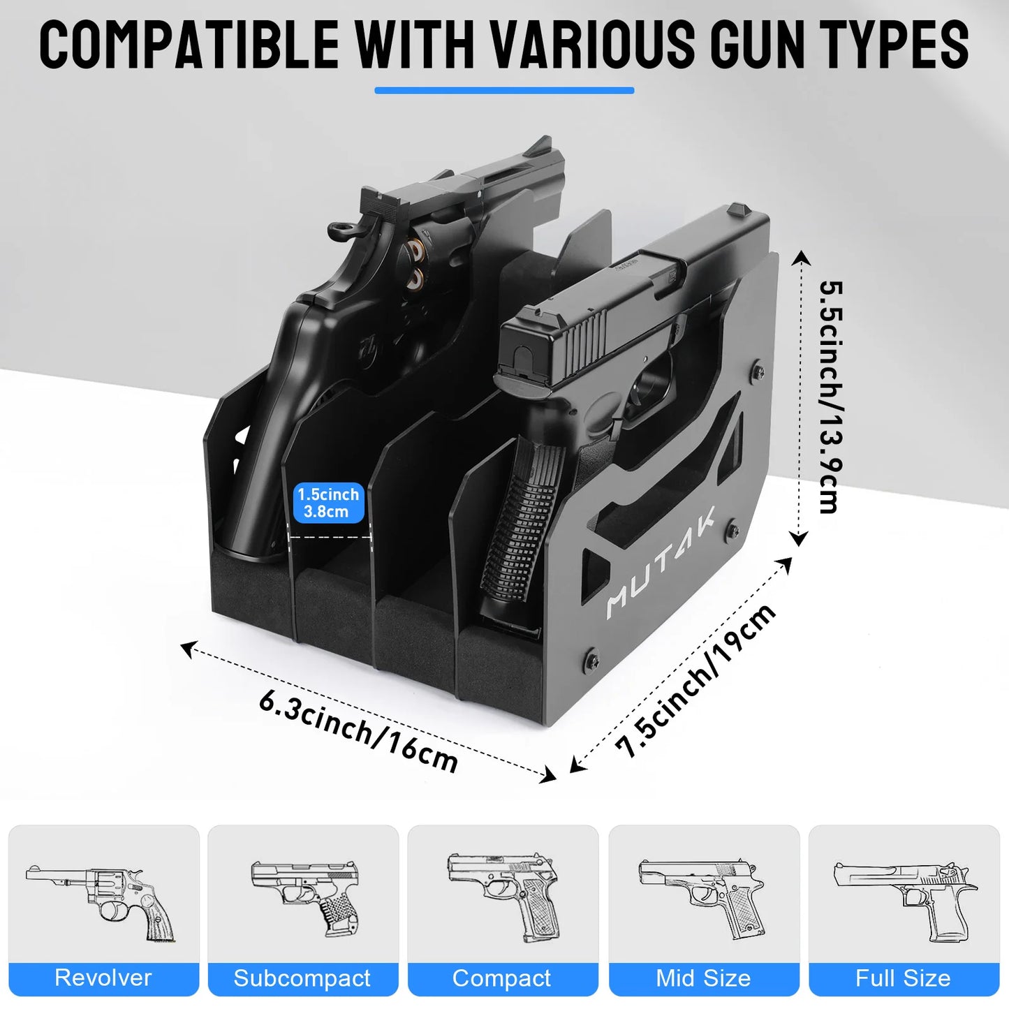 Foam Pistol Rack For Gun Safe With Anti-Slip Magnetic Strip
