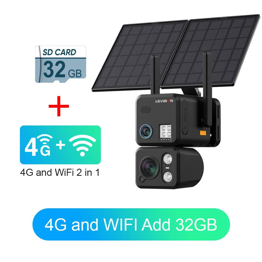 LS VISION Outdoor Solar Security Camera With 4G SIM WiFi
