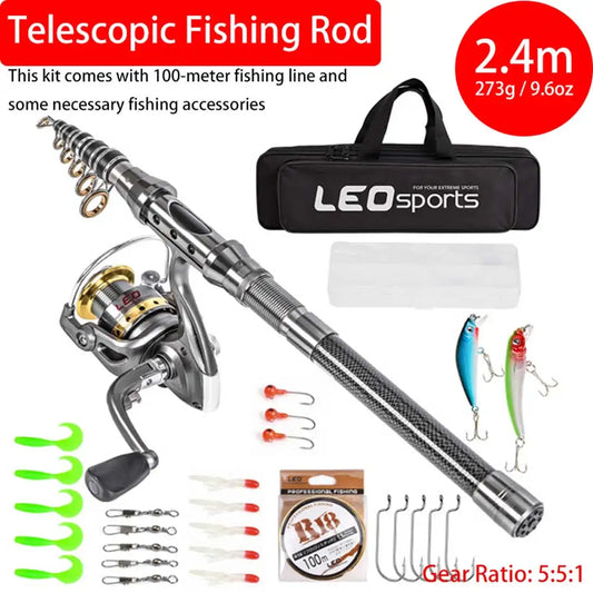 Carbon Fiber Telescopic Ultralight Fishing Rod And Reel Combo