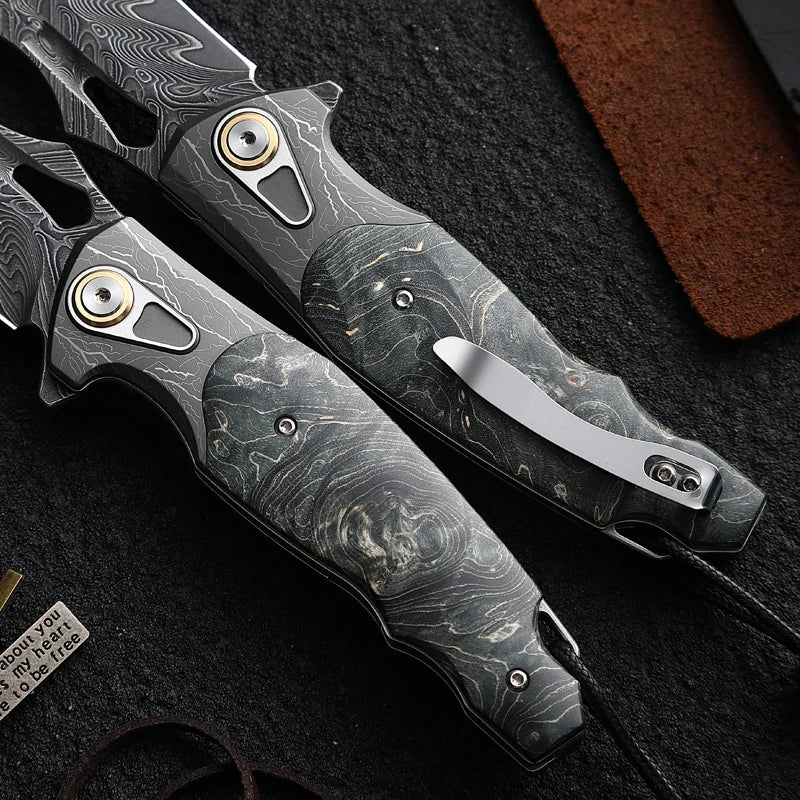 ALVELYDIY Damascus Steel Folding Knife For EDC Camping And Hunting