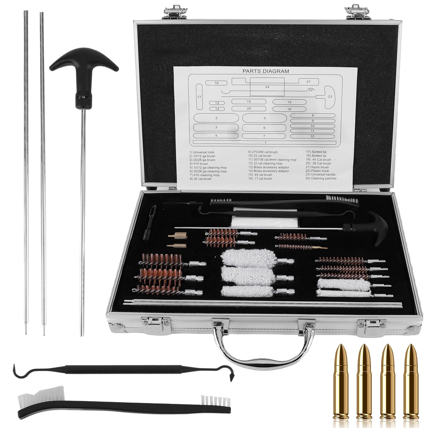 Gun Cleaning Kit With Copper Barrel Brushes And Tools
