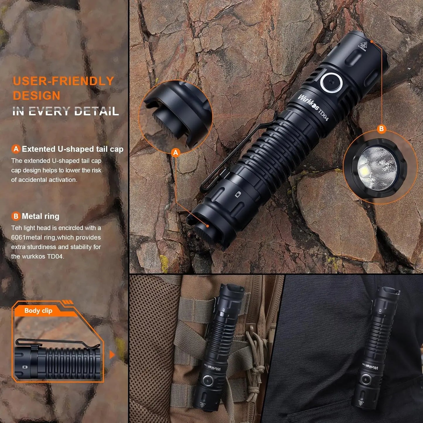 Wurkkos TD04 Rechargeable Tactical Flashlight For Everyday Carry