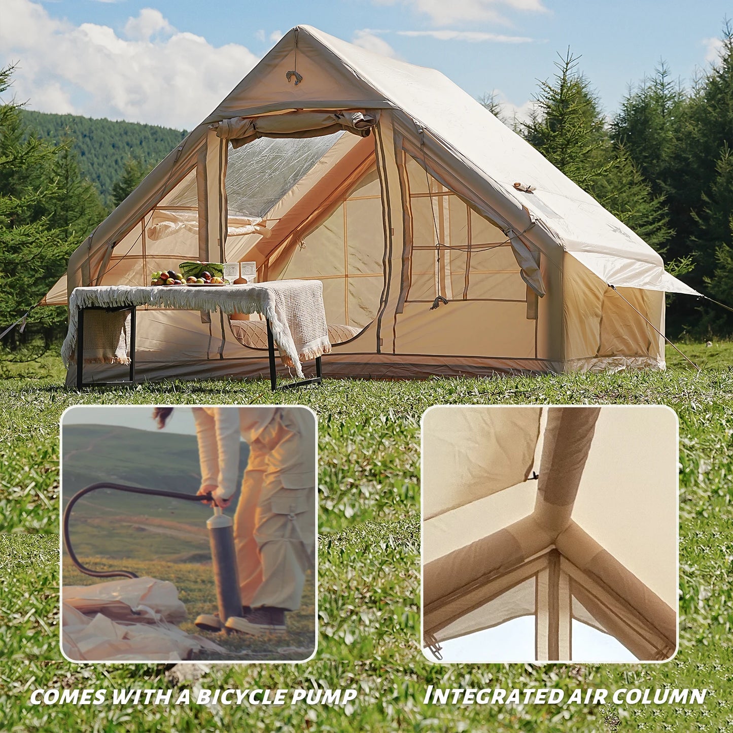 Pakicetus Inflatable Camping Tent Quick-Setup Air Frame 4-Season Stove Jack