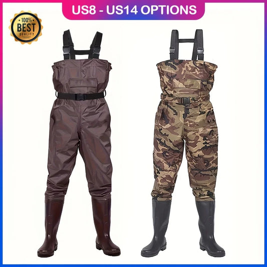 Unisex Lightweight 3-Ply Nylon Fishing Waders With Boots PVC Lining