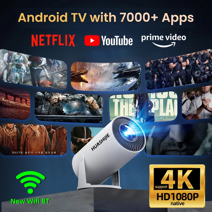 Smart HD WiFi Projector 1080P Native, 4K Android Home Theater