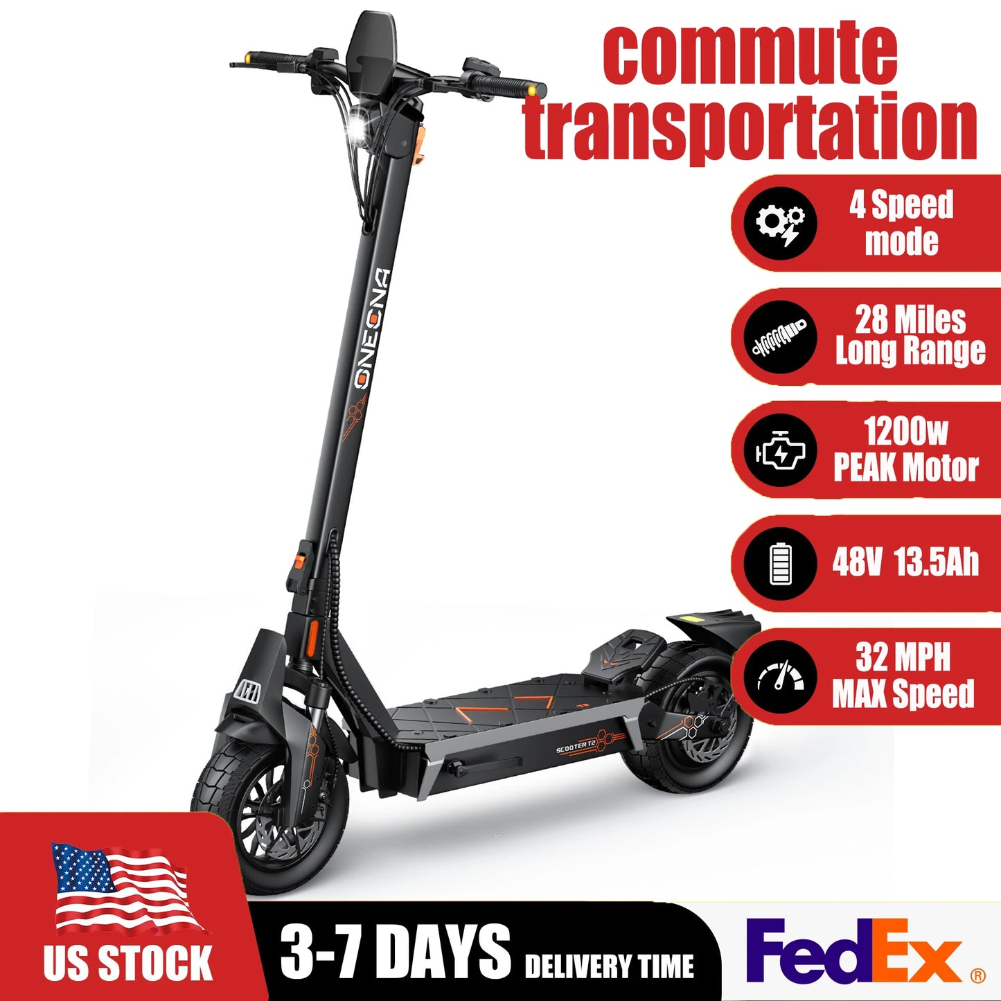 FENGQS ONECNA T2 1200W Foldable Electric Scooter Dual Motor