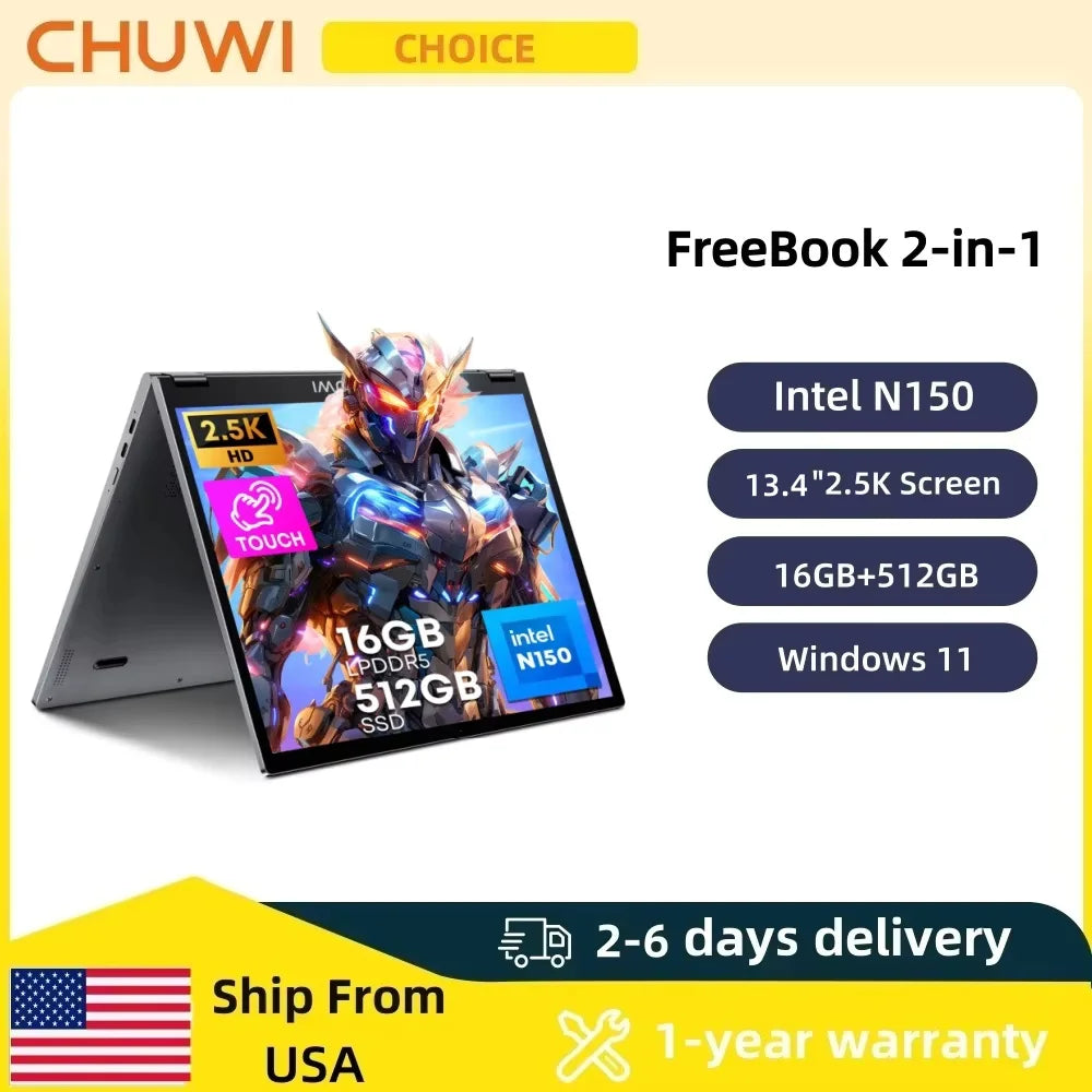 CHUWI FreeBook 2-In-1 Laptop With Intel N150, 16GB RAM