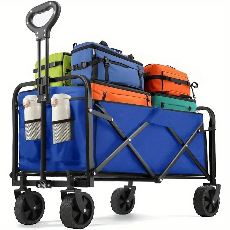 Heavy Duty Foldable Wagon Cart With All-Terrain Wheels Drink Holders