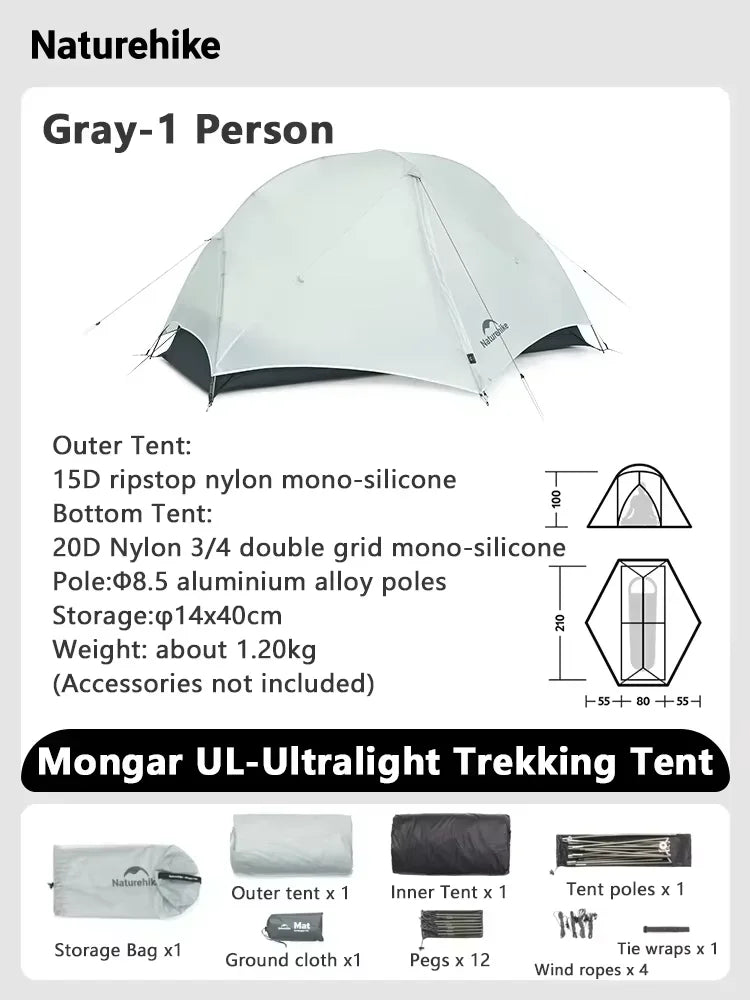 Naturehike Mongar UL Ultralight Backpacking Tent Nylon Waterproof