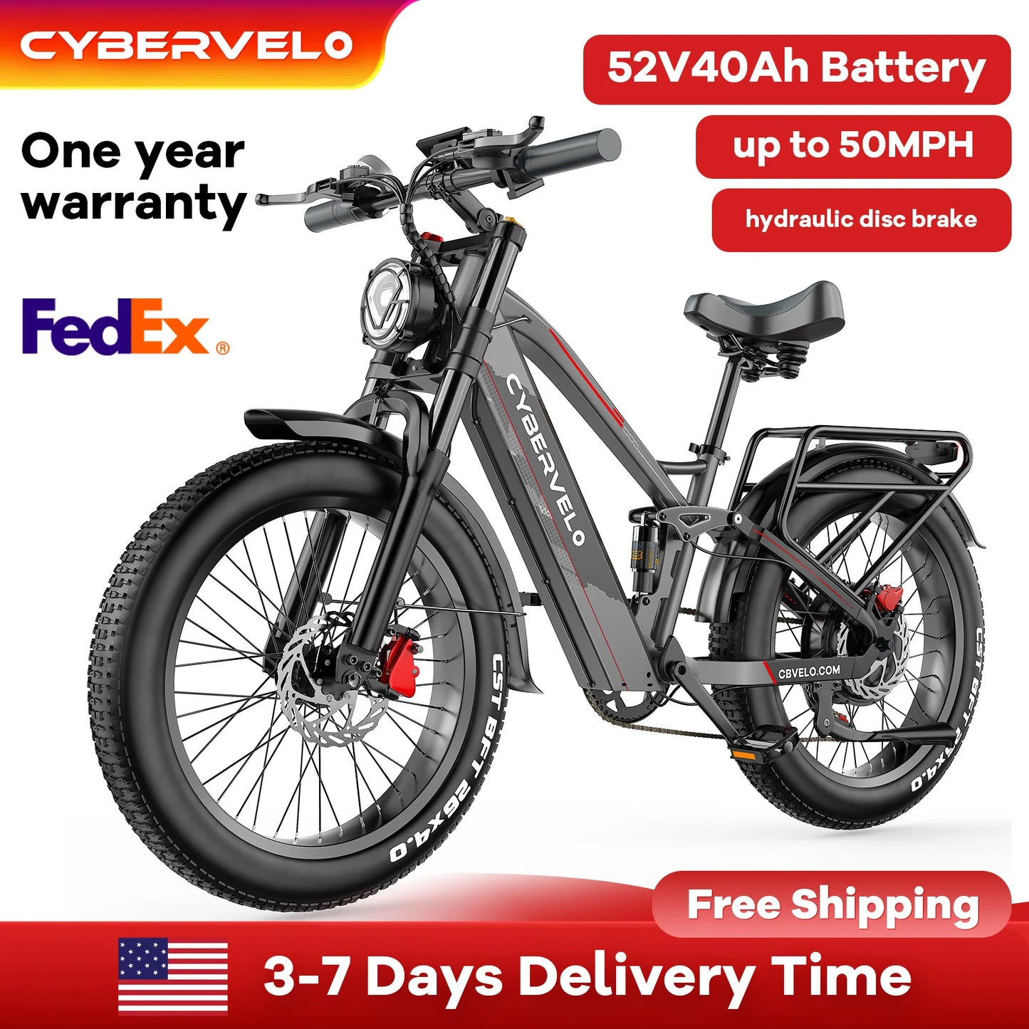 Cybervelo EK9 5000W Offroad Fat Tire Electric Bike Long Range