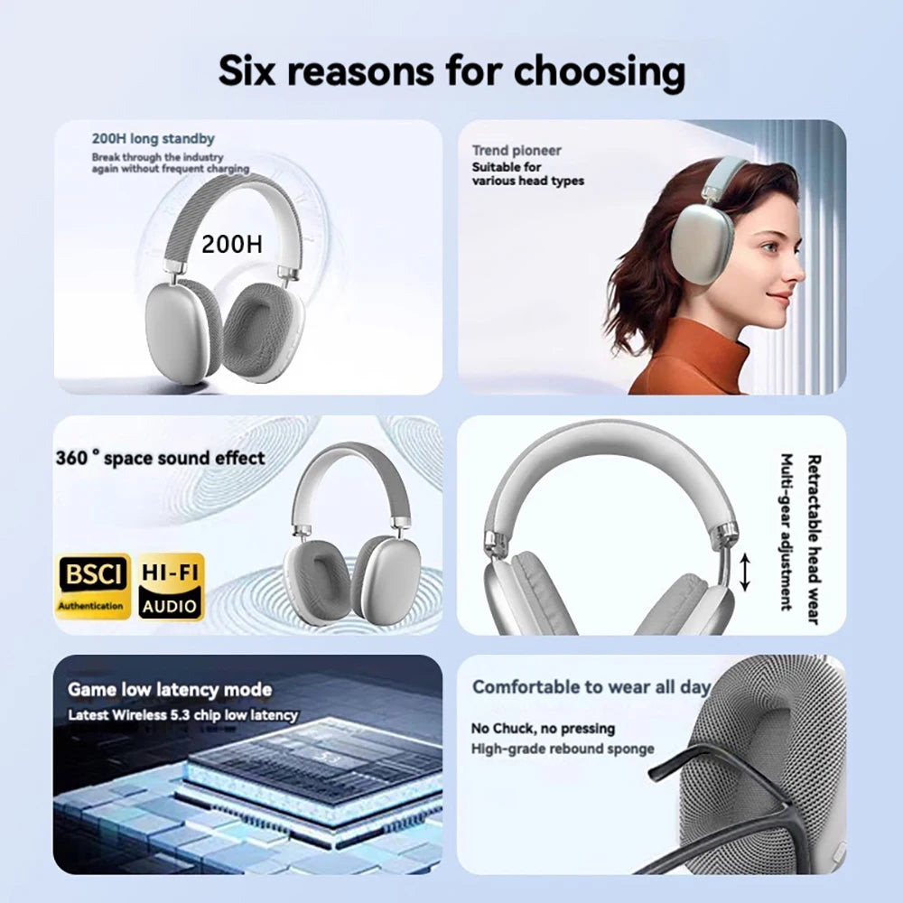 Foldable Bluetooth Headphones Over Ear HiFi Wireless Headset