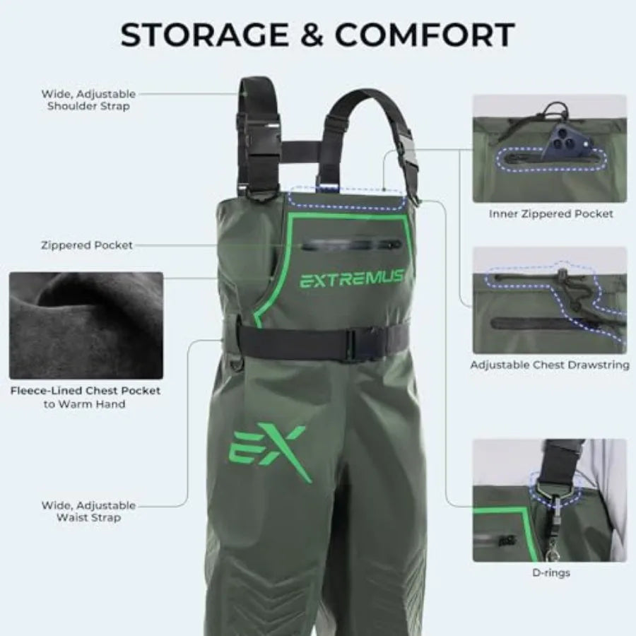 Men's PVC Chest Waders With Slip Resistant Boots For Fishing
