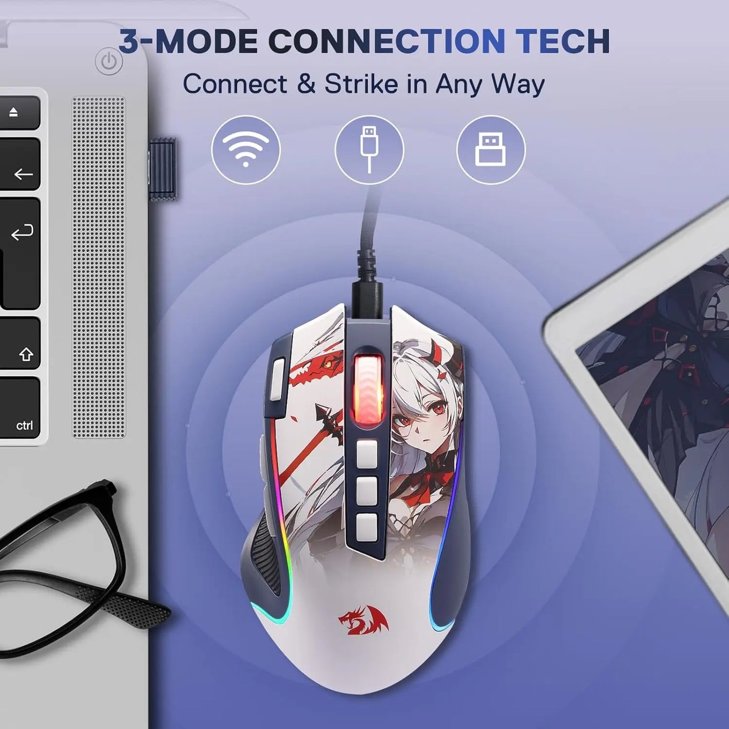 Redragon M612AK Pro RGB Gaming Mouse 8000 DPI Wired and Wireless