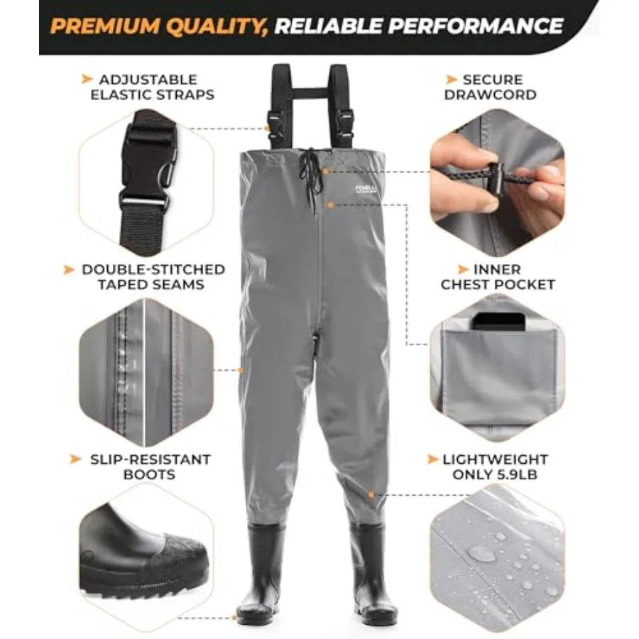 Chest Waders Waterproof 2 Ply Nylon PVC Lightweight Boots