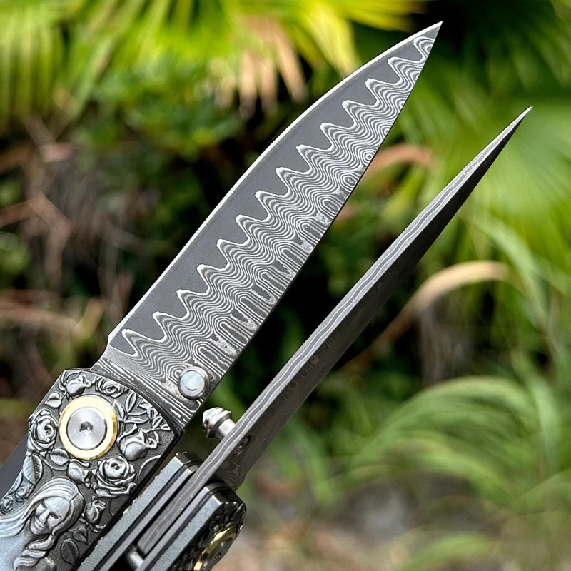 ALVELYDIY Damascus Steel Folding Knife EDC Pocket Utility