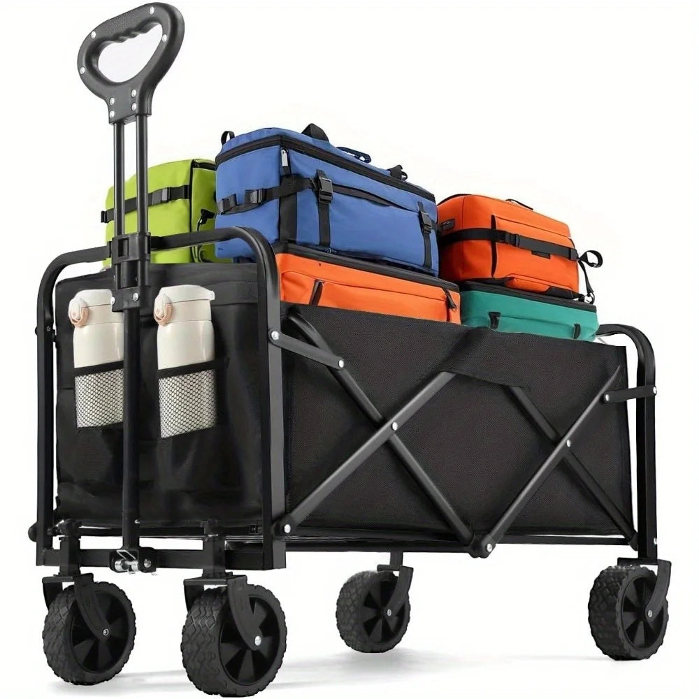 Heavy Duty Foldable Wagon Cart With All-Terrain Wheels Drink Holders