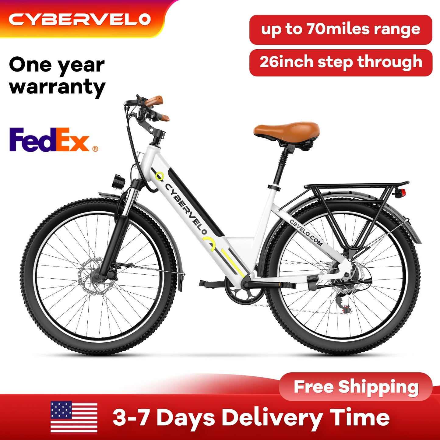 CYBERVELO Urban Commuter E-Bike With 1000W Peak Motor