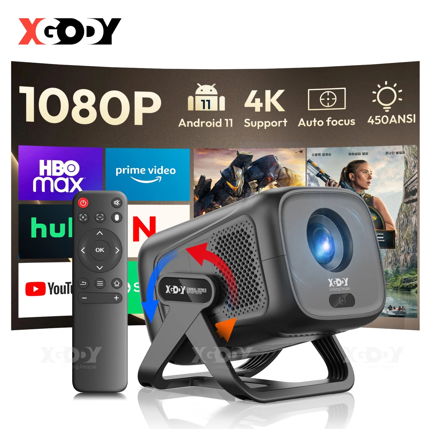 XGODY 4K Projector Android 11 Auto Focus Wireless Bluetooth