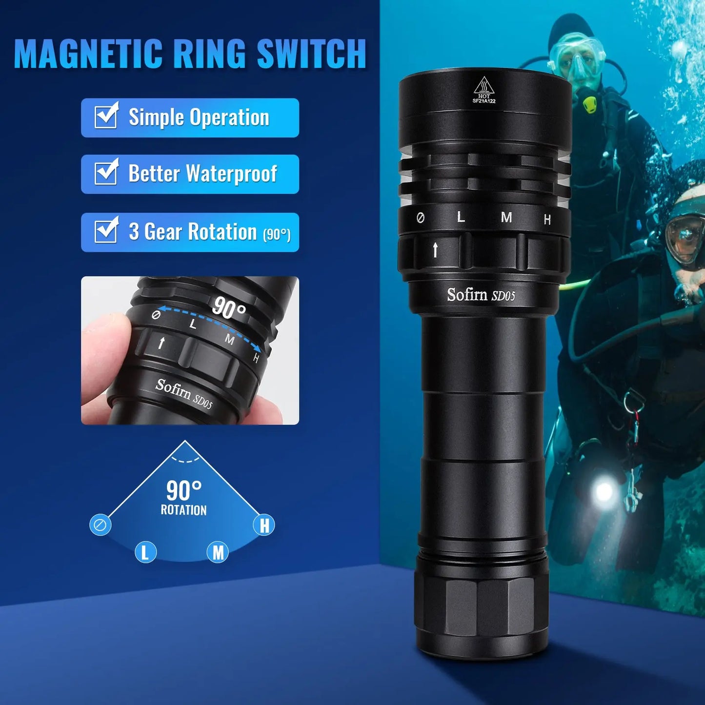 Sofirn SD05 Dive Flashlight XHP50.2 3000lm Magnetic Switch