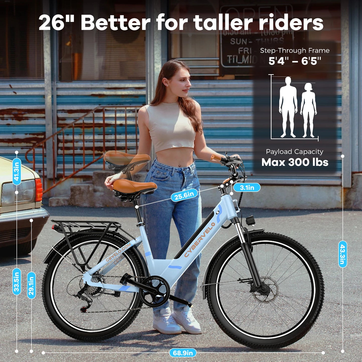 CYBERVELO Urban Commuter E-Bike With 1000W Peak Motor