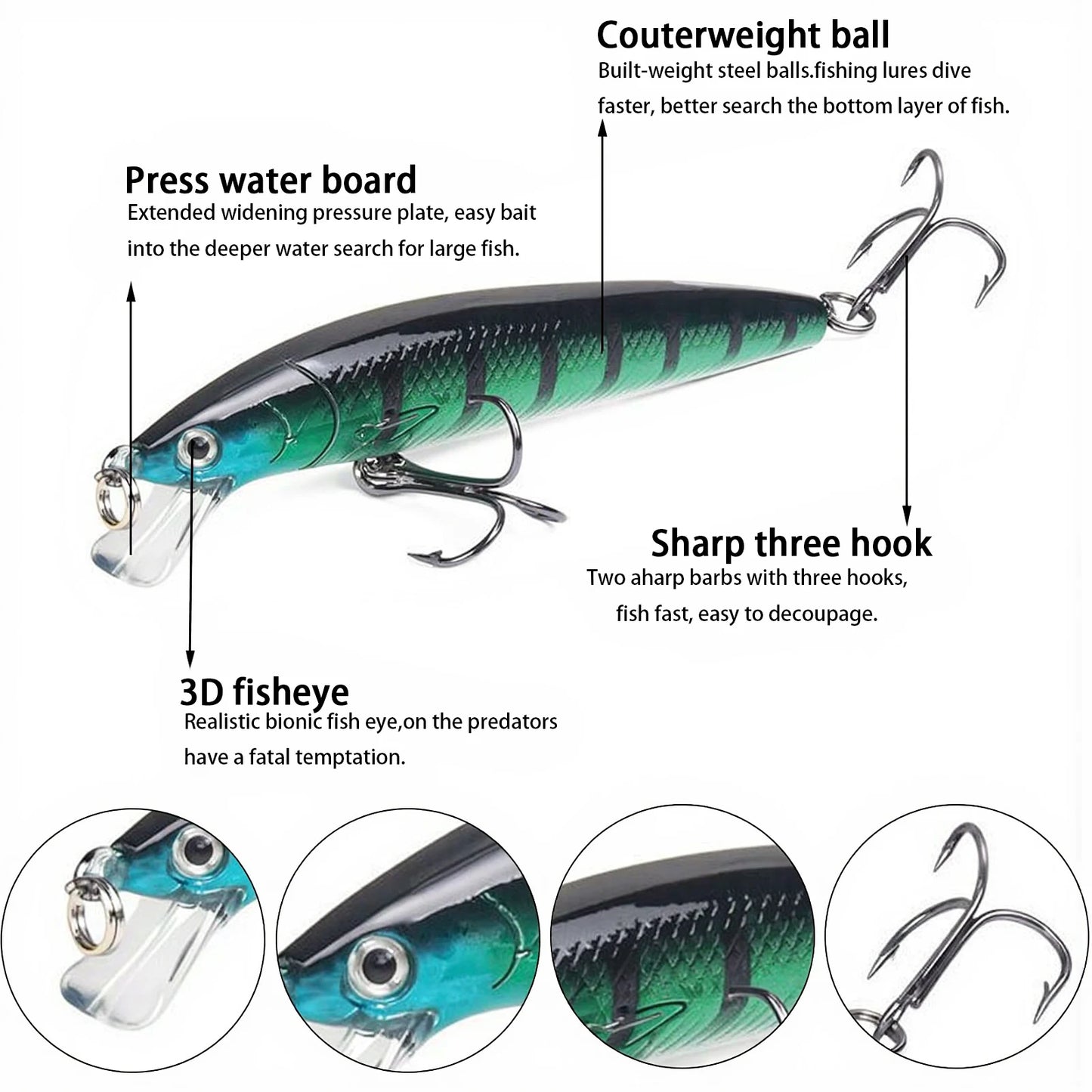 Sinking Minnow Crankbait Lure Set For Bass Pike Trout