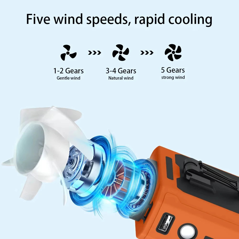 Portable 10000mAh Waist Clip Fan USB Rechargeable For Outdoors