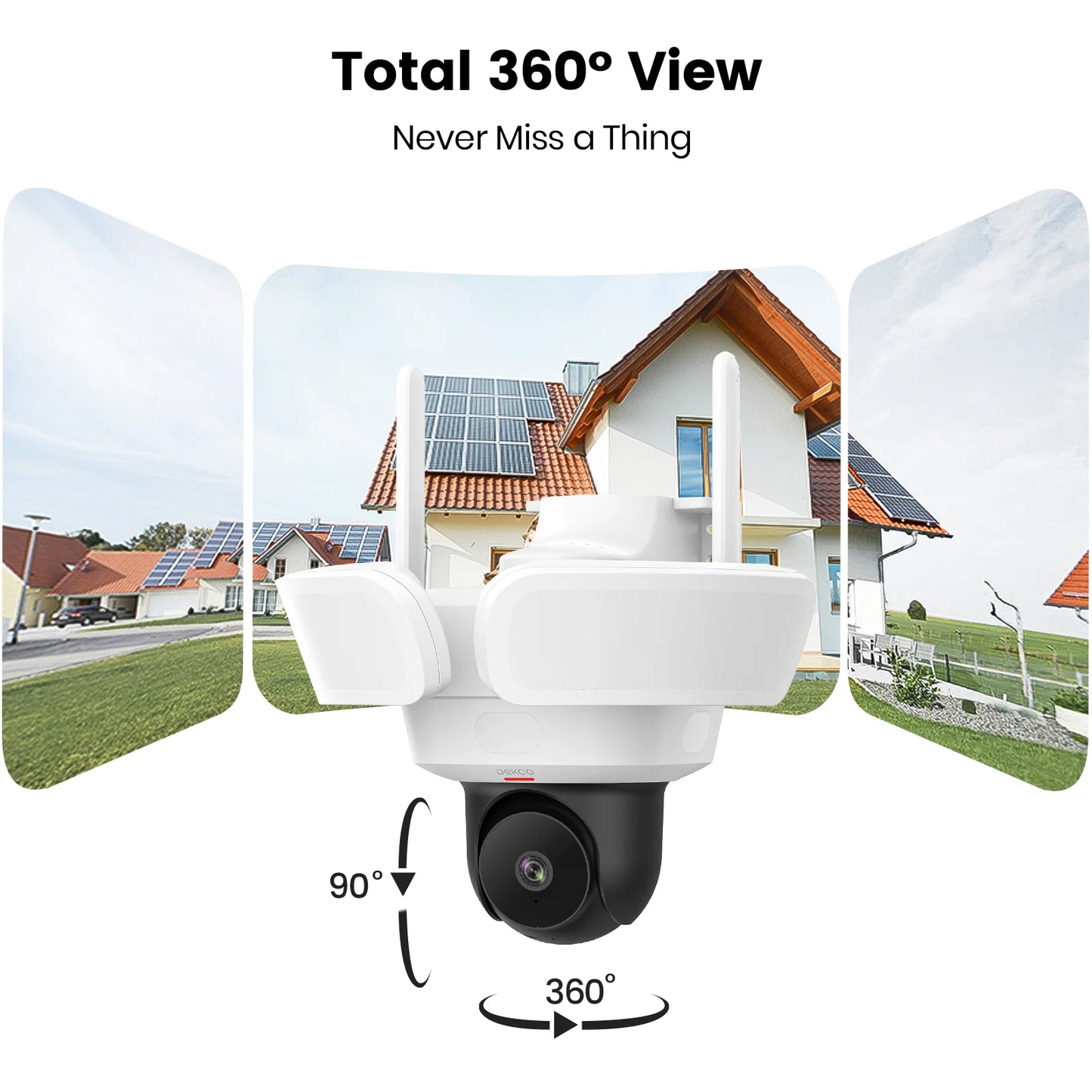 Dekco 3K UHD WiFi Floodlight Camera With 360 View Night Vision PIR Detection