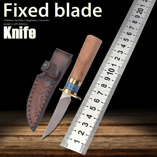 BlackDragon Outdoor Camping Knife With Wooden Handle Fixed Blade Survival