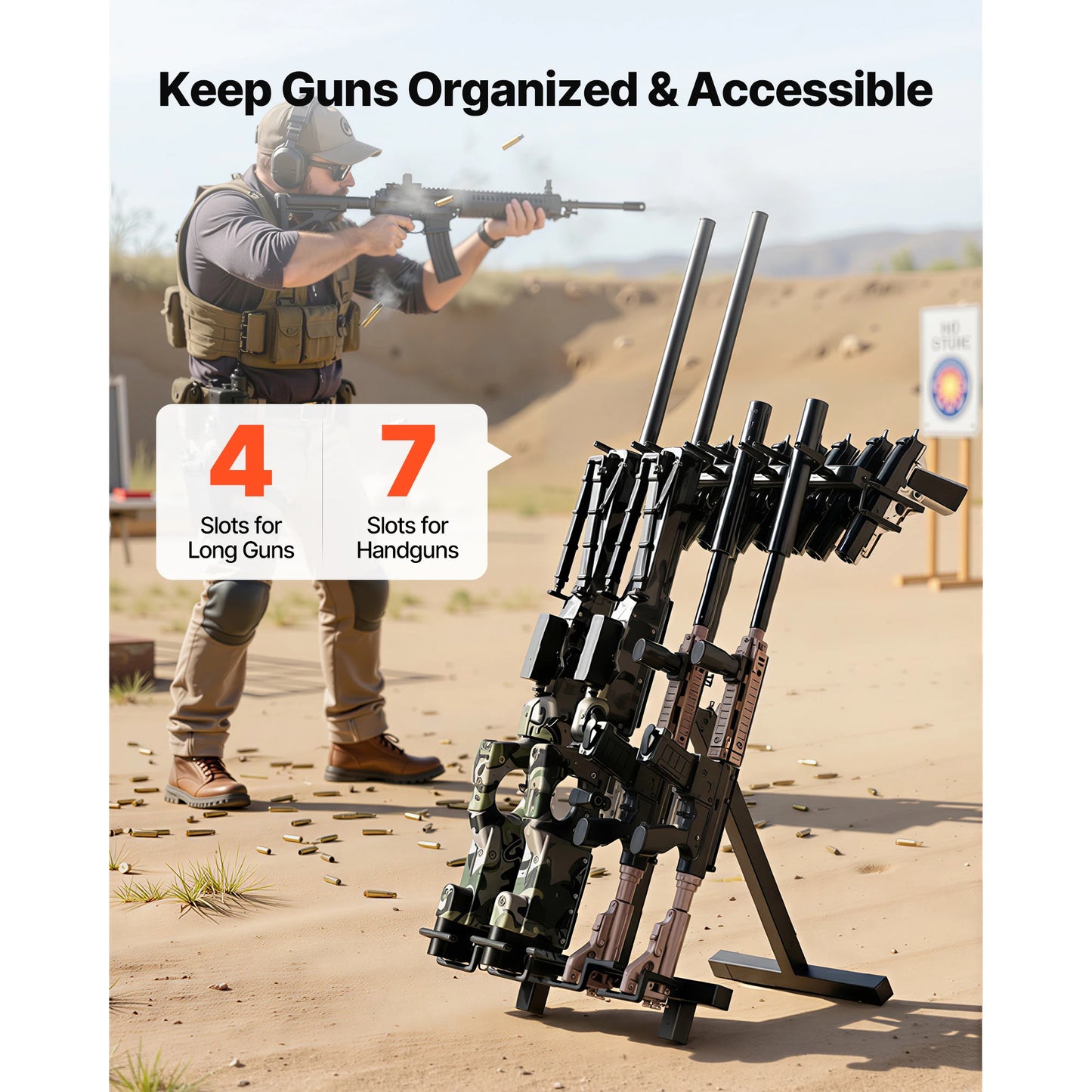 SucceBuy Folding Steel Gun Rack Holds Pistols Rifles Shooting Range