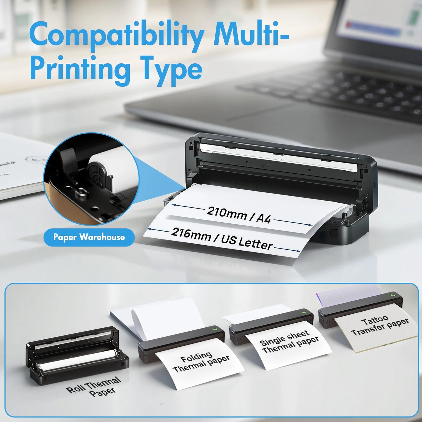 Portable Wireless Inkless Thermal Label Printer Android iOS Laptop