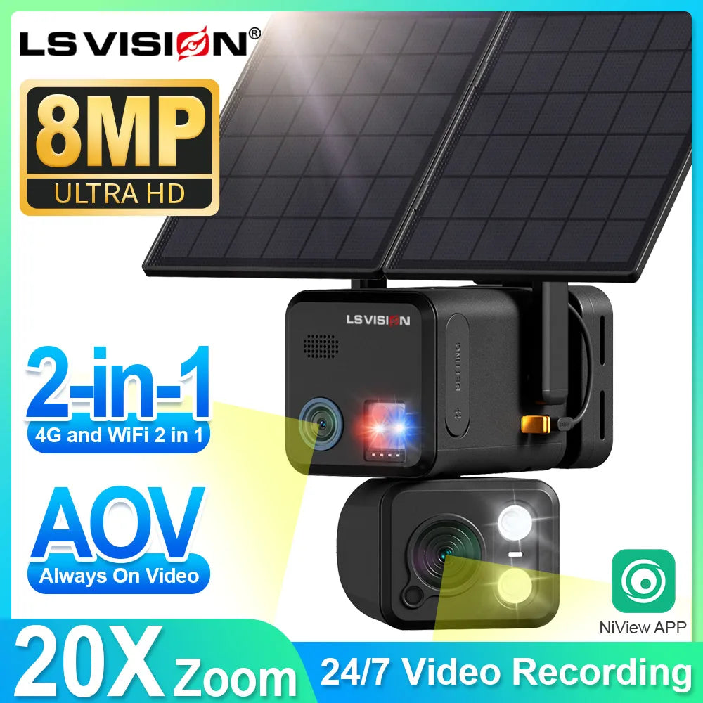 LS VISION Outdoor Solar Security Camera With 4G SIM WiFi