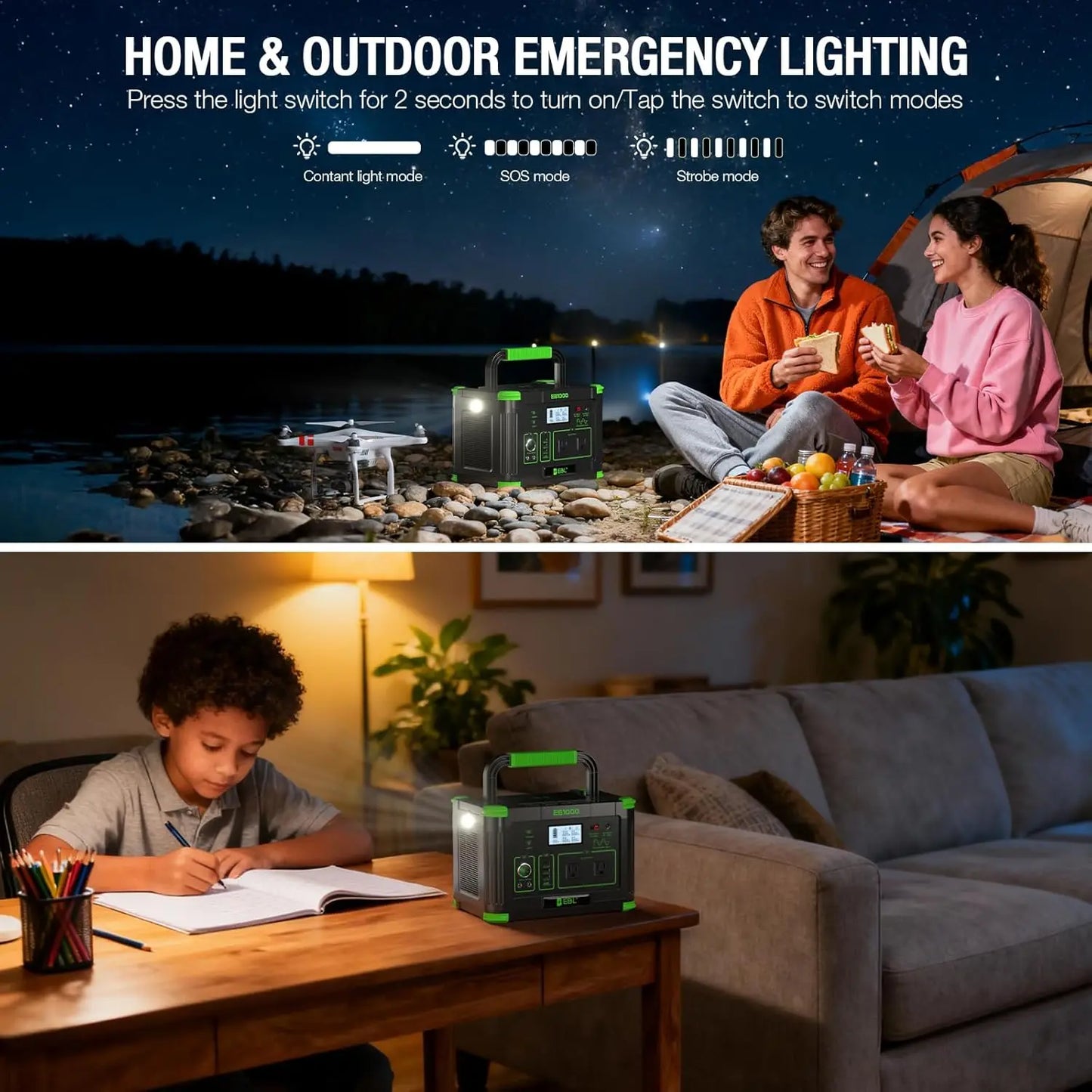Portable Power Station 999Wh 1000W for Camping and Outdoors