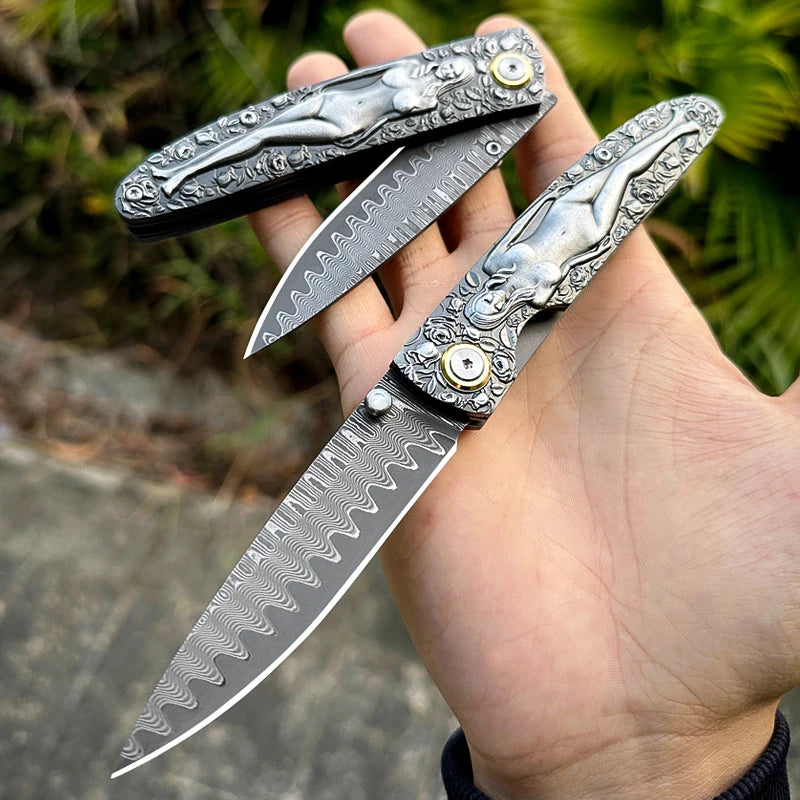ALVELYDIY Damascus Steel Folding Knife EDC Pocket Utility