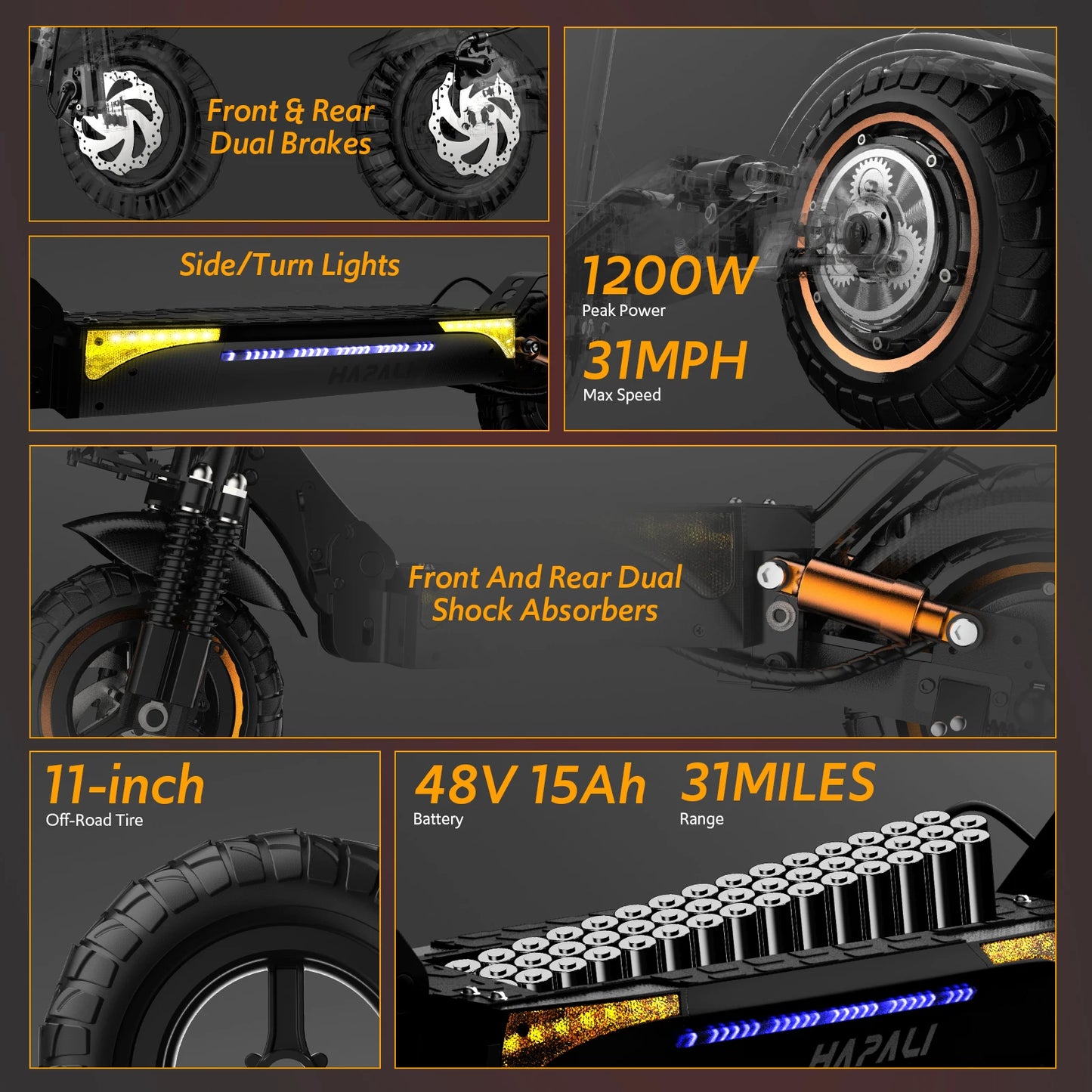 Osboo Off Road Electric Scooter 1200W 31MPH 31 Mile Range All Terrain Brakes