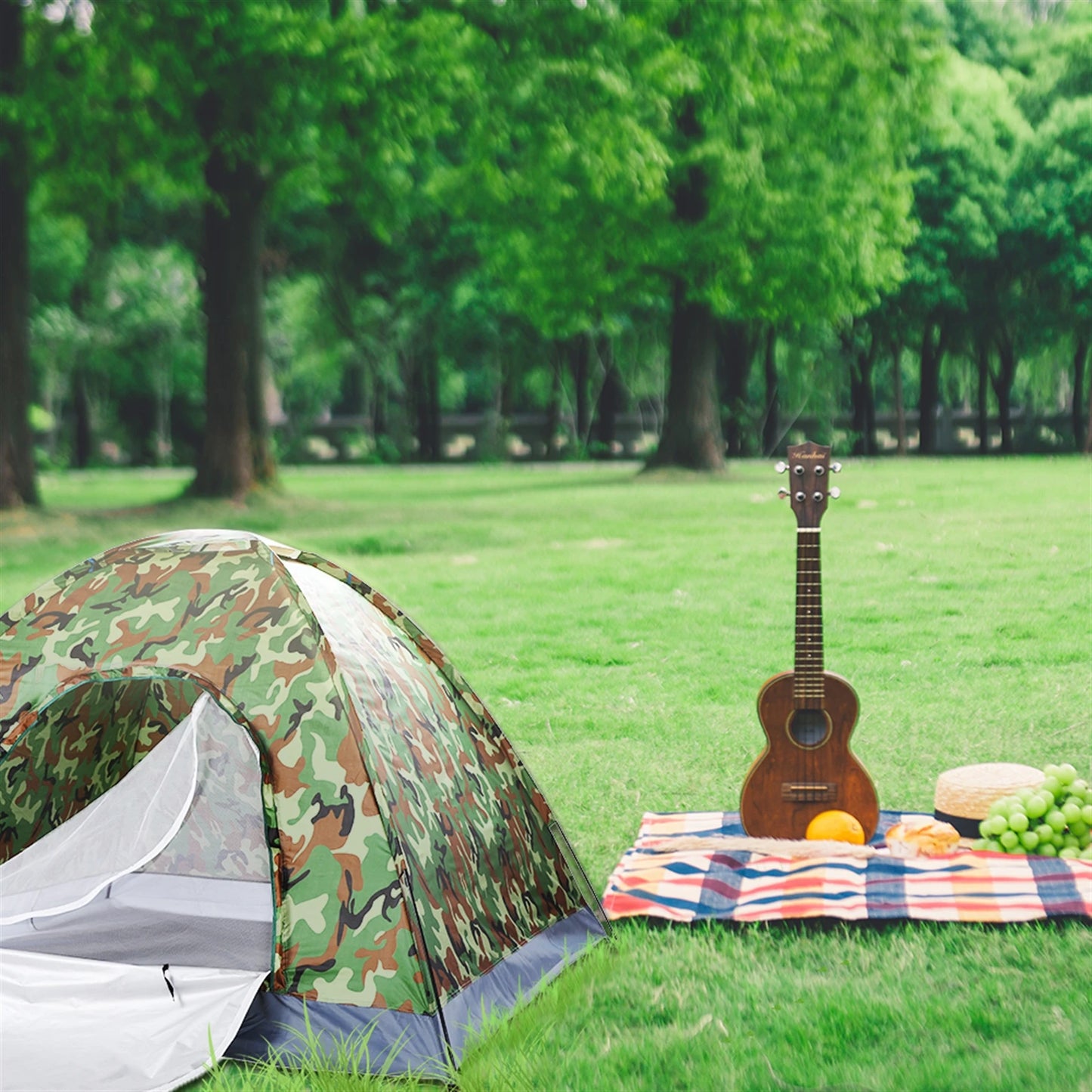 Dome Camping Tent Waterproof Polyester Fiberglass Poles Outdoor Uv Protected