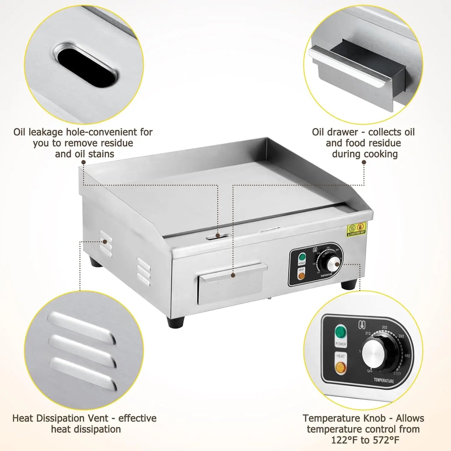 HiMISS Electric Griddle for Outdoor Cooking, 3600W, Adjustable Temperature