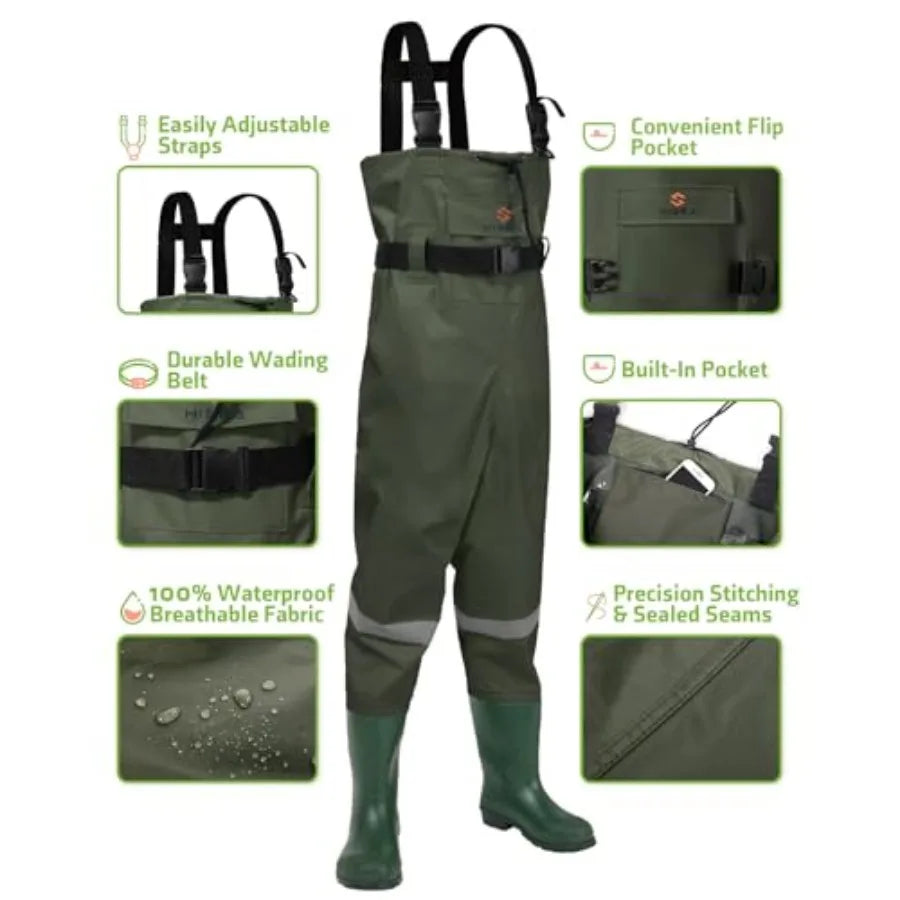 HISEA Youth Chest Waders With Boots Waterproof PVC